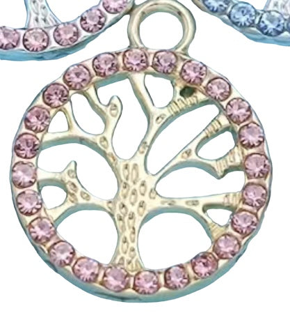 Family tree, gold plated with pink crystals