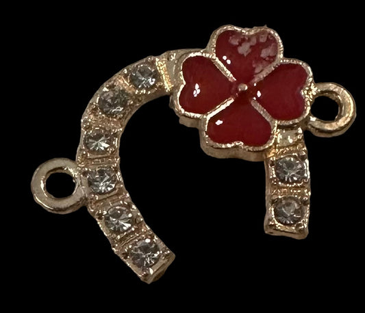Gold/crystals red clover horse shoe